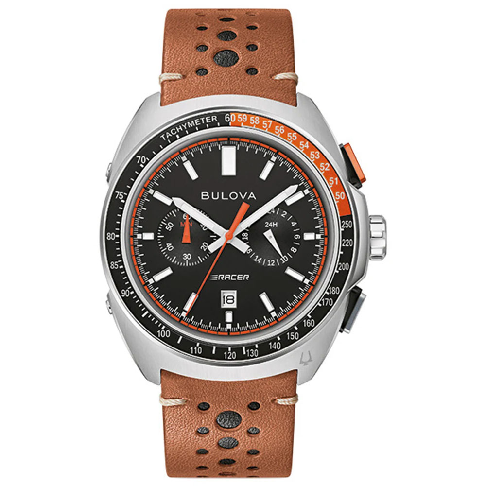 Bulova ανδρικό ρολόι THE RACER Brown Leather Strap 98B427